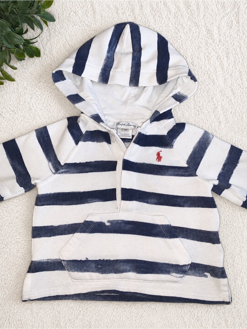 Ralph Lauren Blue & White Striped Baby Hoodie Sweatshirt 6M EUC
